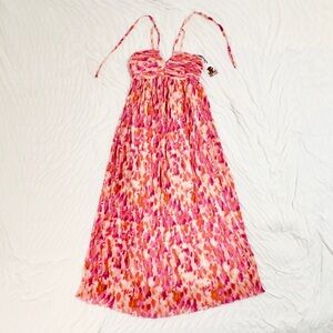 Sincerely Jules Vibrant Abstract Watercolor Pink and Orange Dress